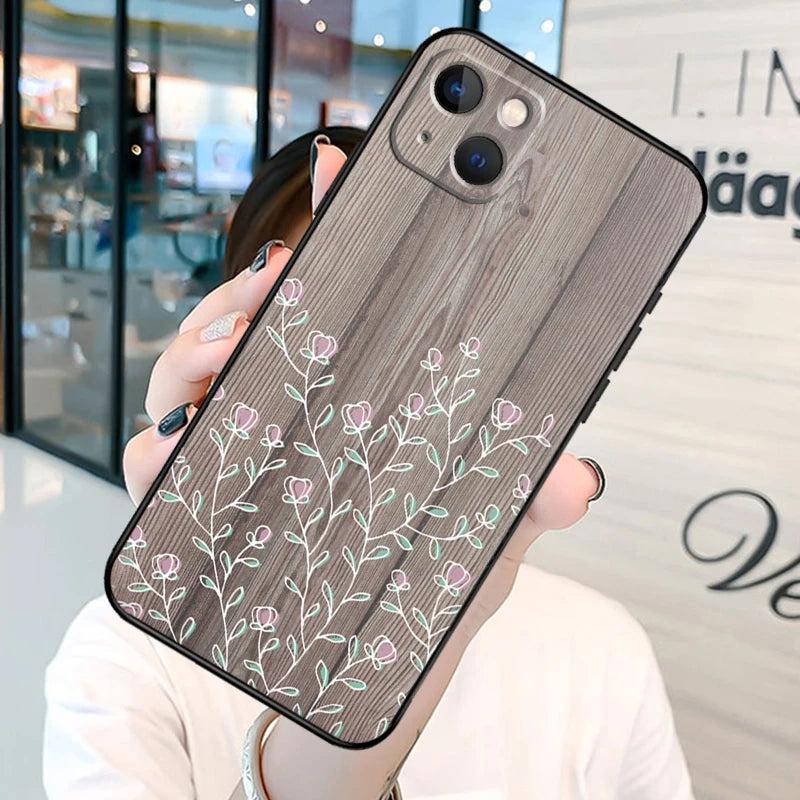 Natural bamboo wood pattern print phone case on for iphone 13 12 11 14 15 16 pro max plus xr x xs max soft back cover