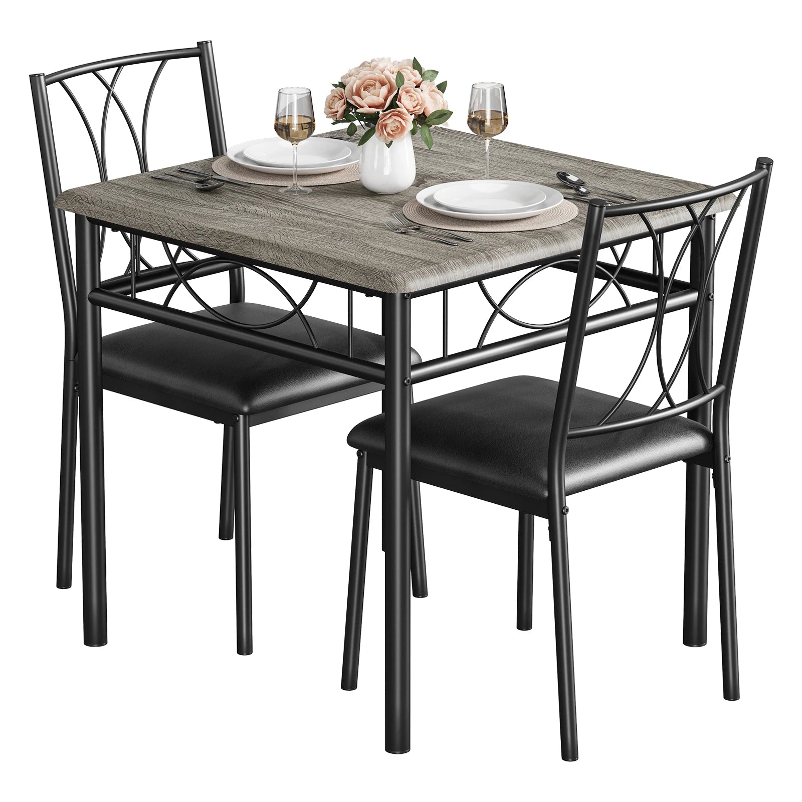 Dining table set for 2 kitchen and chairs square room with metal wood - g upholstered / united states
