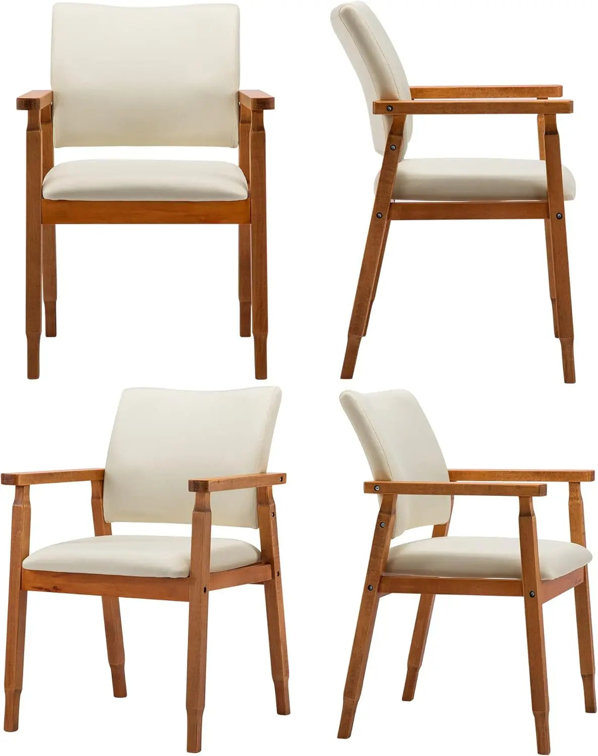 Set of 4 mid-century modern dining chairs – walnut wood frame & grey fabric seats - of beige / united states