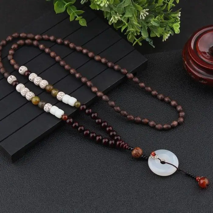 Chinese style minimalist wooden necklace long buddha bead sweater chain versatile personalized pendant men’s