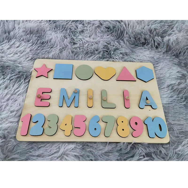 Montessori personalised wooden puzzle custom baby name jigsaw board toddlers educational shape matching toys customized