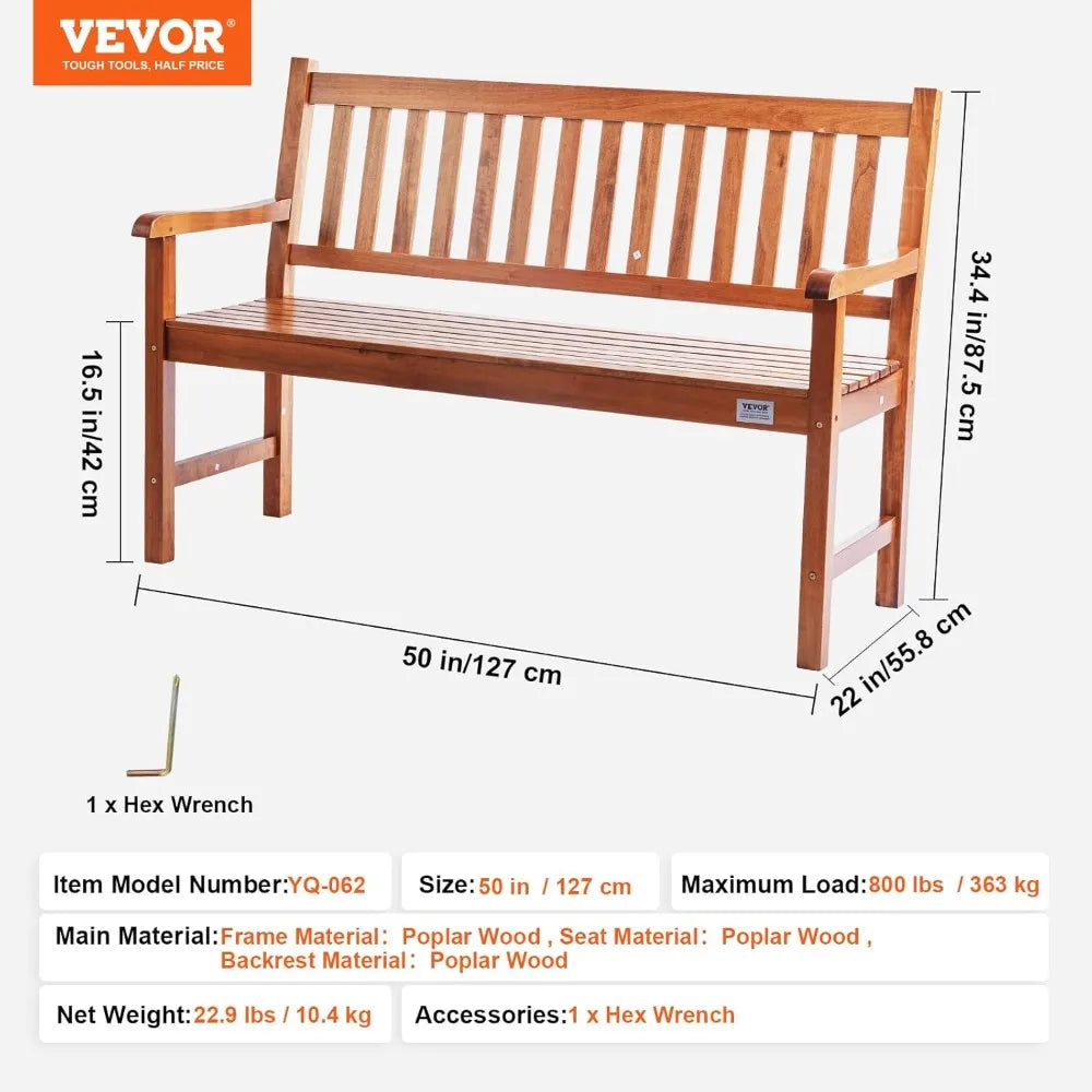 2-person weather-resistant outdoor wood bench with backrest and armrests durable patio furniture for 800 lbs - united
