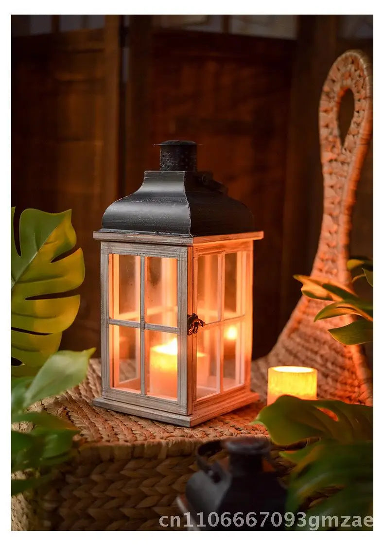Vintage american wooden candle holder european style wind lamp home decorations christmas ornaments coffee color wood