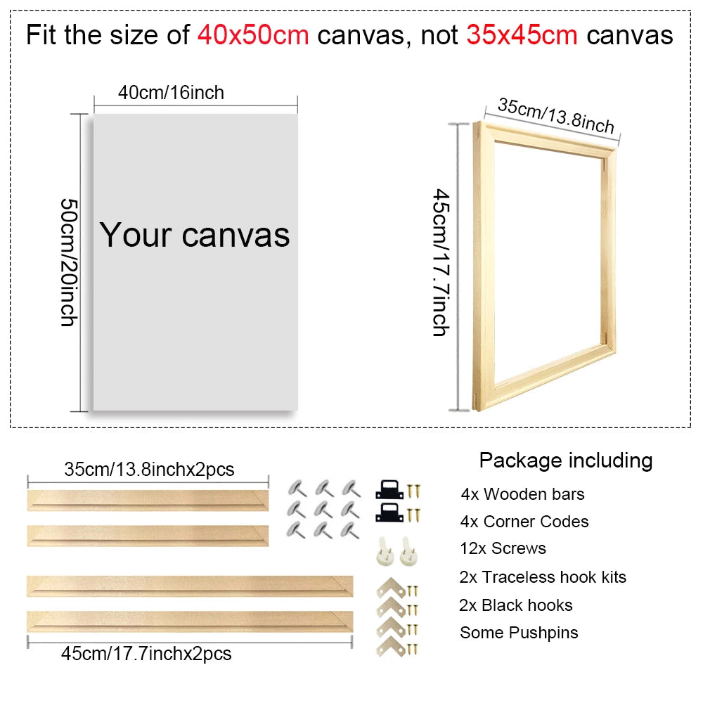 40x60 50x70 60x90 60x120 diy wood frame kit for canvas oil painting bars diamond wall art - 35x45cm