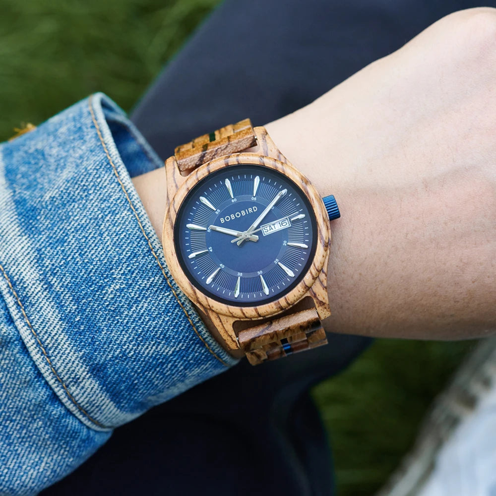 Bobo bird men’s watches fashion wooden wristwatch week & auto-date display watch for men with gift box 2025 new