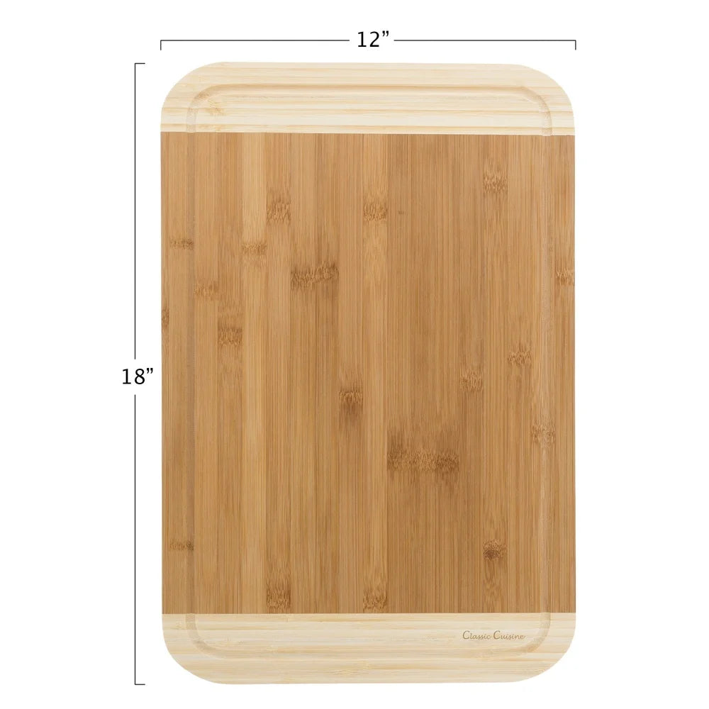 Eco-friendly two tone bamboo cutting board with juice groove extra thick kitchen chopping serving anti-microbial