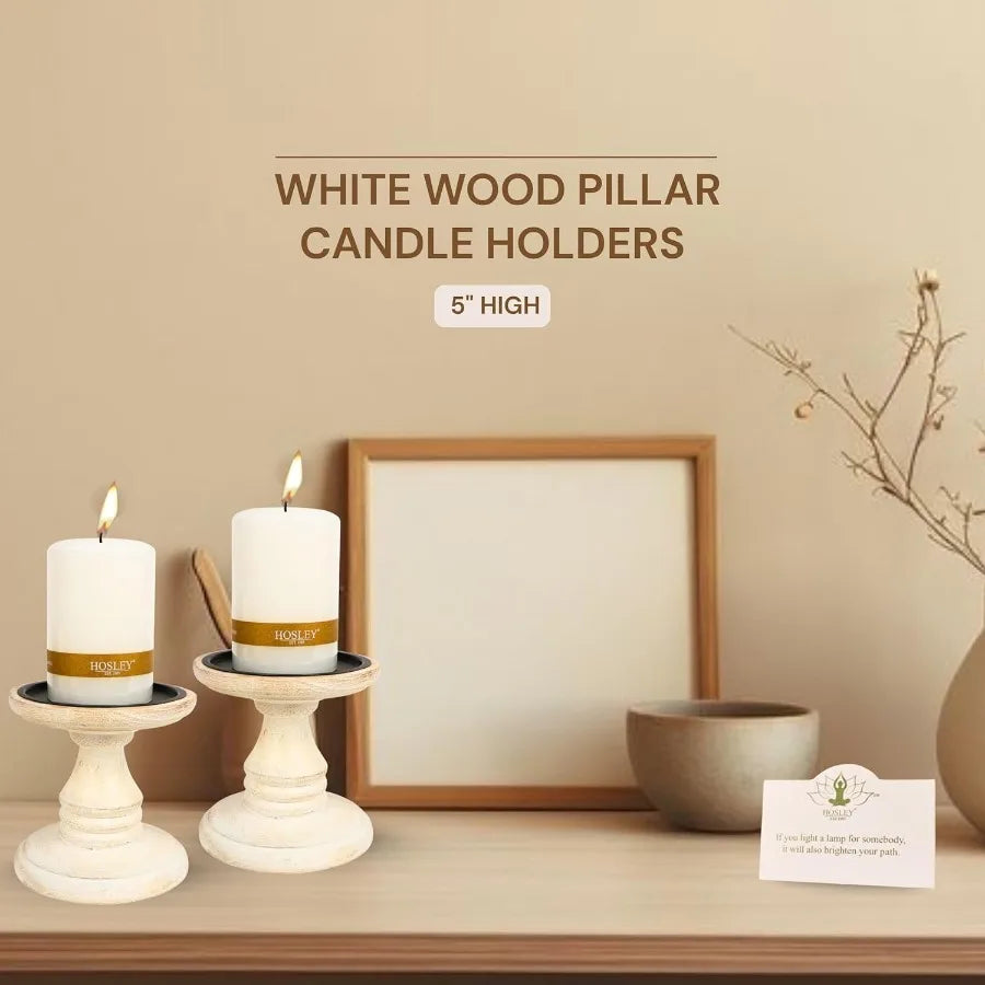 Set of 2 white wood pillar holders 5 high perfect for weddings special occasions spa environments aromatherapy spaces