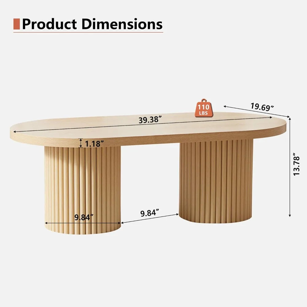 Fluted oval coffee table for living room boho modern with legs curved round wood center home s