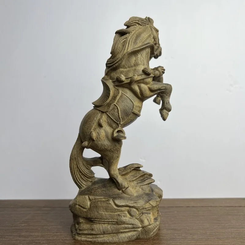 Hand-carved agarwood war horse statue - 7.08’’ wooden sculpture home office decor gift feng shui ornament - 18cm