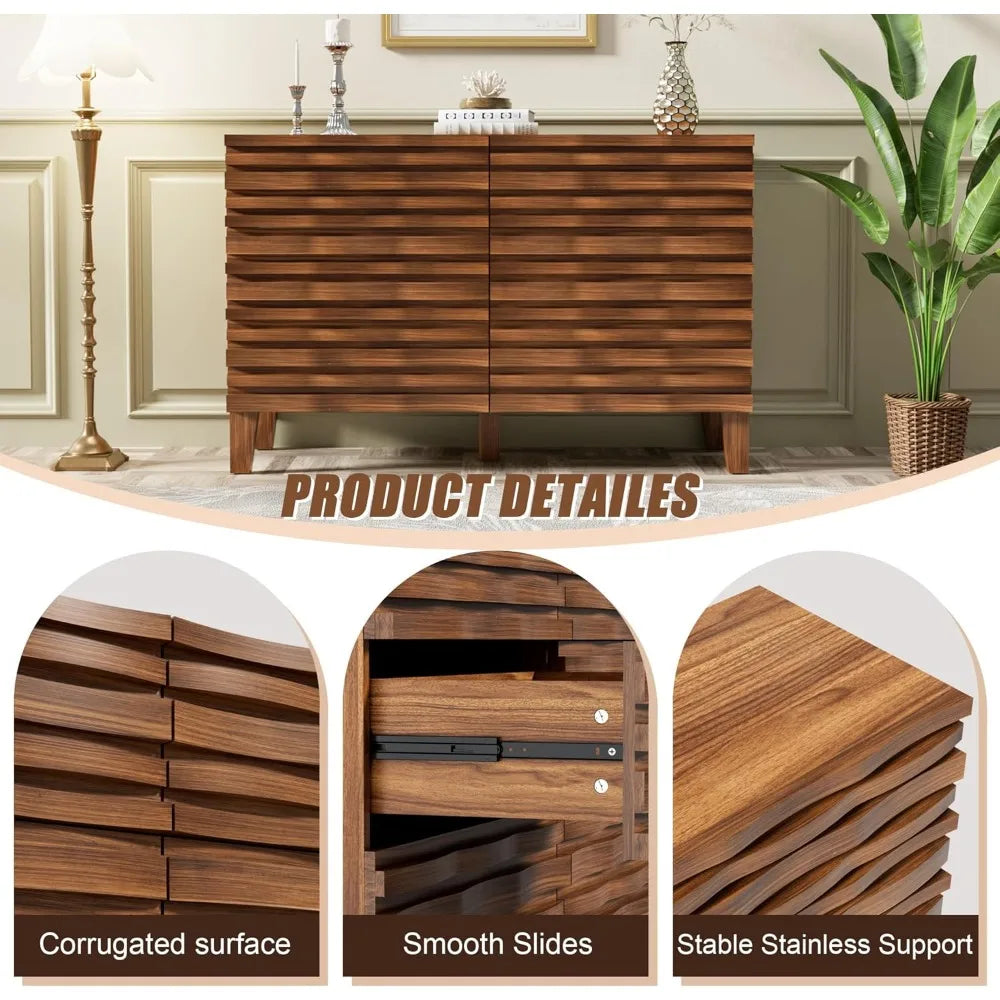 Solid wood face 6 drawer dresser,mid century modern dresser with chest,flutted chest of drawers moire patten