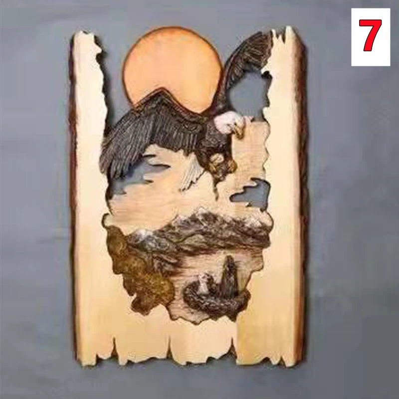 Animal carving handcraft wall hanging sculpture wooden raccoon bear deer fox wolf hand drawn decoration home living