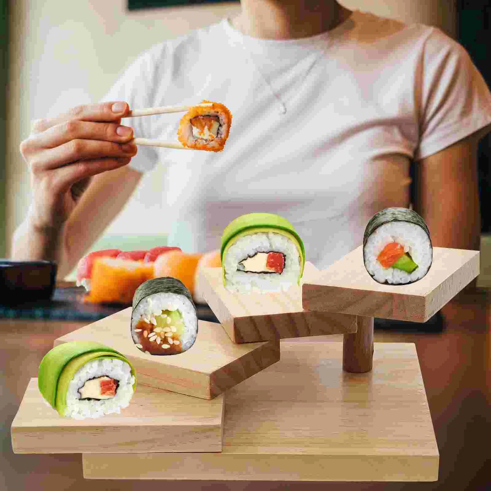 Large capacity wooden sushi tray rotating step stair japanese restaurant bowls plates trays sashimi platter home decor