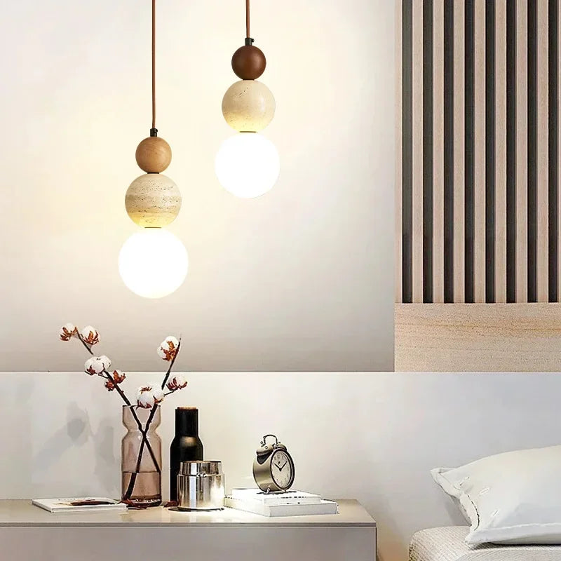 Cream style pendant lamp bedroom bedside led chandelier stone wood light designer bauhaus medieval restaurant bar small