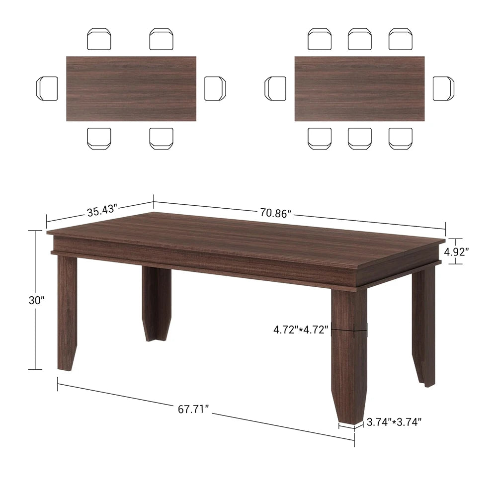 70 inch farmhouse dining table for 4-6 people large wood rectangle kitchen dinner room - brown / united states