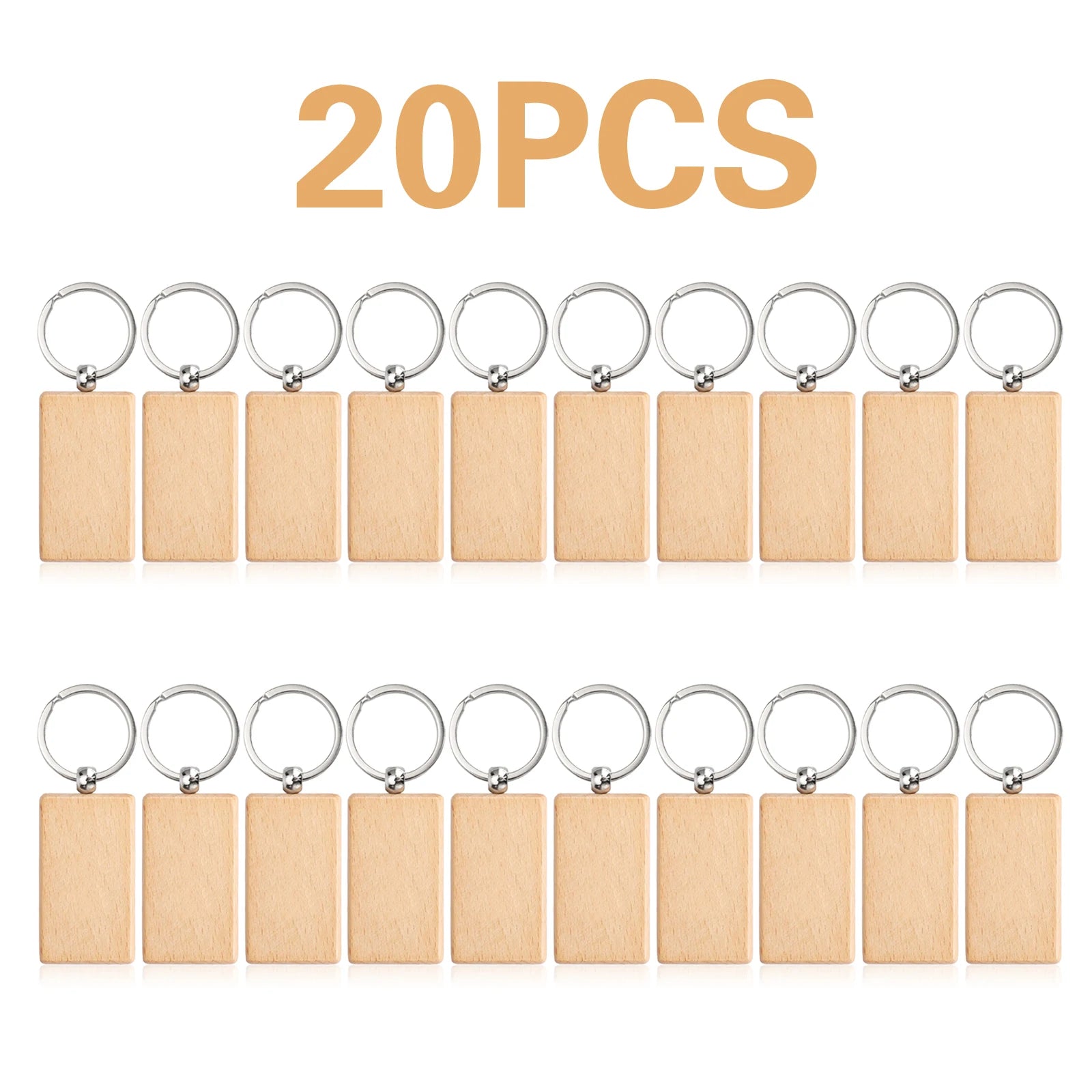 20pcs blank wooden keychain rectangular bulk wholesale wood key chains ring suitable for gift - chain