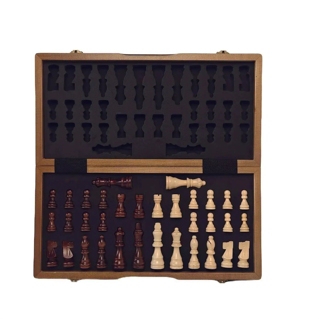 Wooden chess set 39cm/15.35inch magnetic with 2 additional queens folding portable travel board suitable for tournament