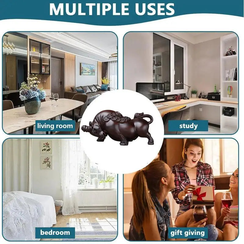 Wooden cow statue ebony wood carving bull ornaments rosewood bullish vivid and lifelike home table decor figurine