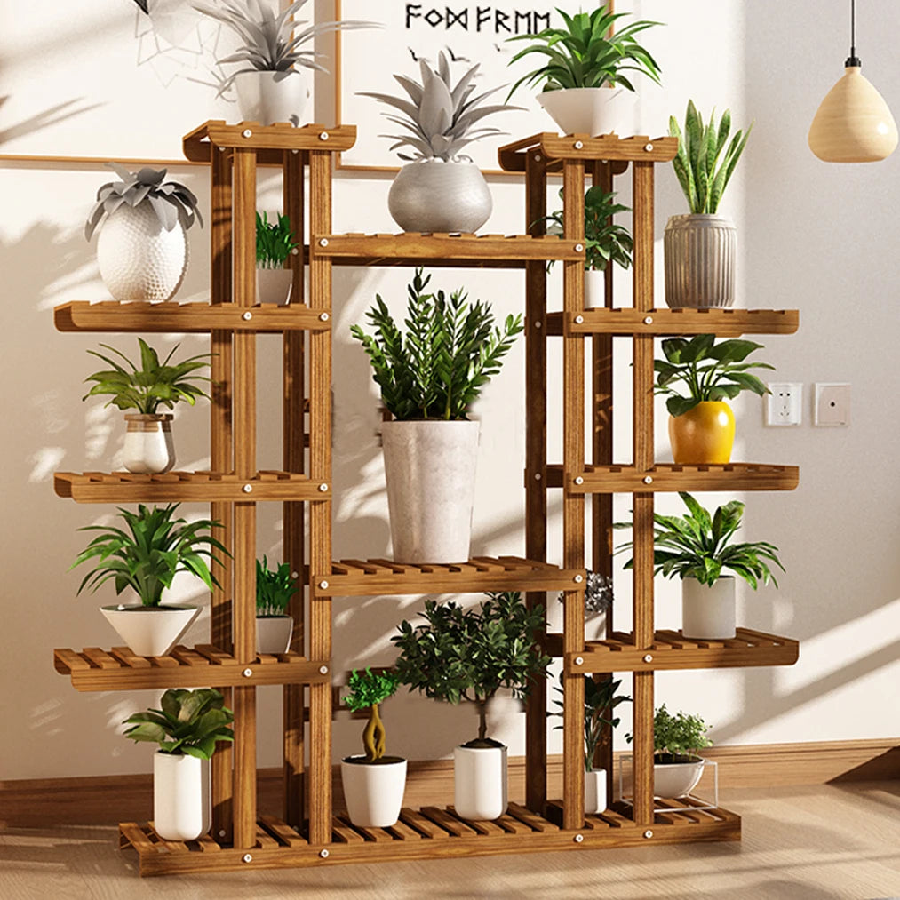large-11-tiered-wood-plant-stand-carbonized-high-widen-pot-shelf-holder-flower-shop-office-garden-indoor-outdoor