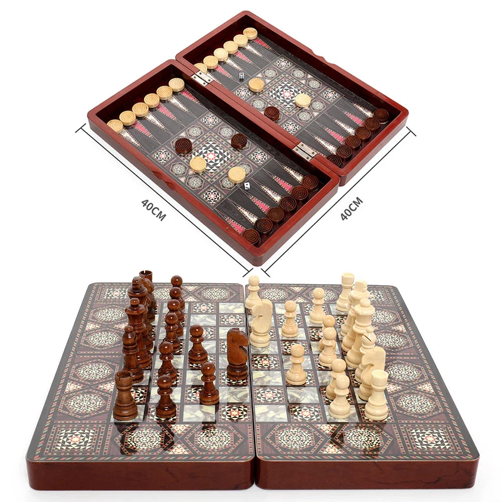 3-in-1 board multiple modes 40x40cm luxury knight checkers chess backgammon foldable intellectual entertainment game