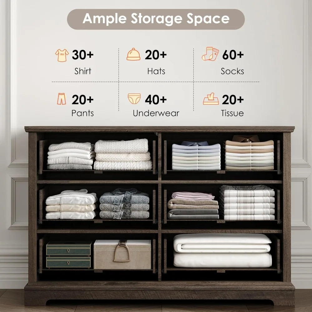 6 drawer dresser for bedroom modern farmhouse chest of drawers 47.2’’ wide wooden double dark wood storag