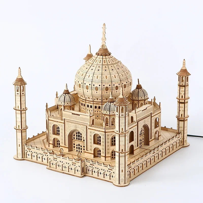 3d wooden puzzle house royal castle taj mahal with light assembly toy for kids adult diy model kits desk decoration