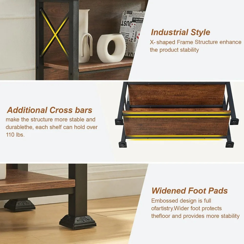 Hombazaar book shelf,3 tier small bookshelf with metal frame and backboard,rustic brown deep bookcase engineered wood