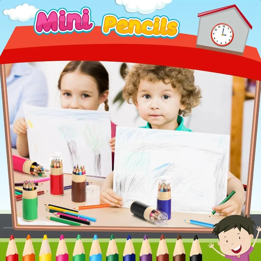 60 sets mini drawing colored pencils bulk with sharpener for 3.5 small 12 colors travel portable pencil set back to sch