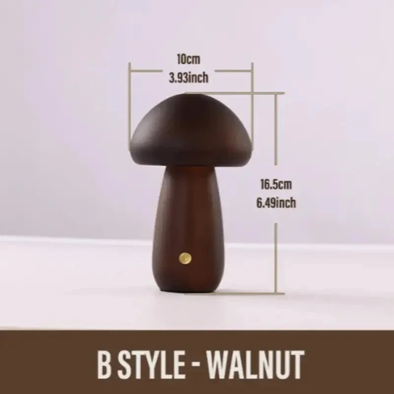 Wooden creative mushroom night light stepless dimming bedside table lamp 3 color rechargeable sleeping nightlights