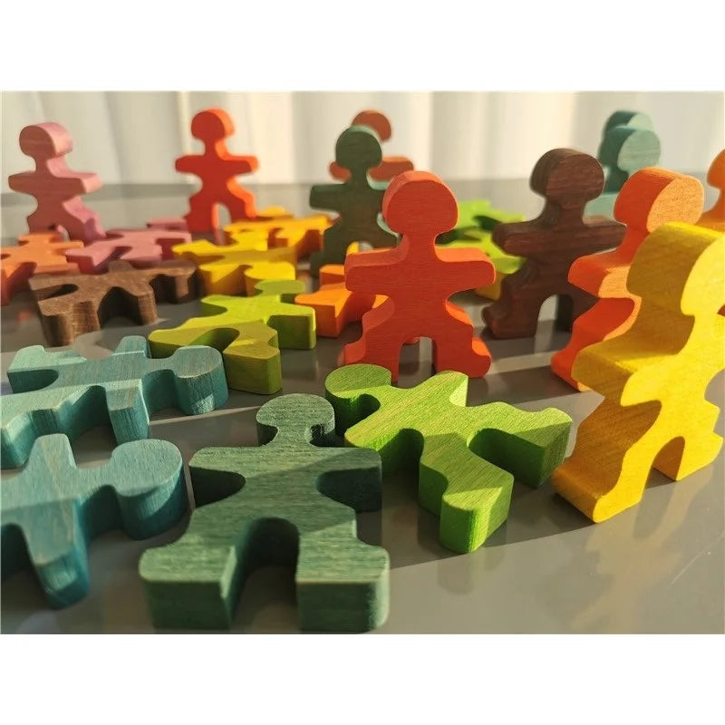Rainbow wooden toys stacking men building set weightliftin peg dolls for kids educational play - game