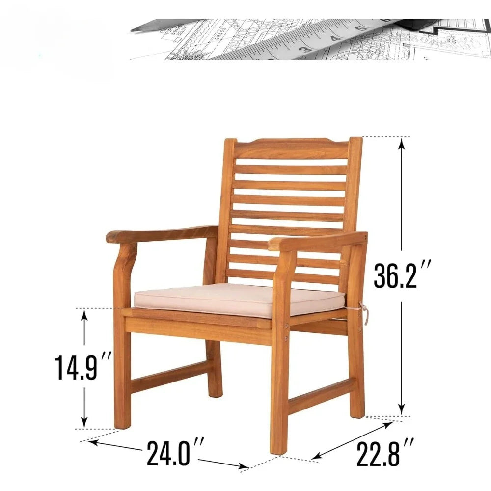 2 pieces acacia wood outdoor dining chairs with cushions patio oil-finished wooden armchairs set of - teak / united