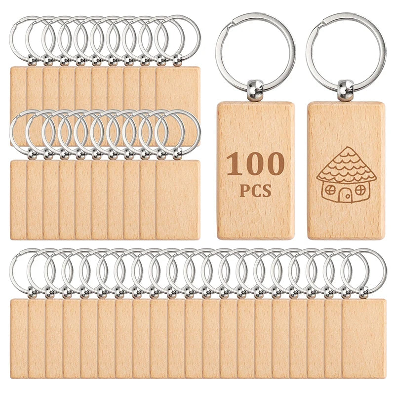 100pcs rectangular wood keyring wooden keychain - key chain
