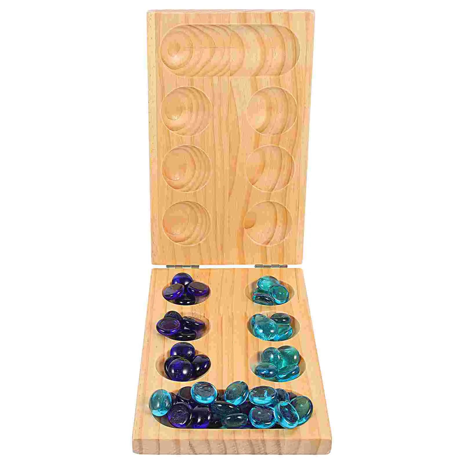 Portable foldable wooden mancala board game kids toy chess gemstone plaything thinking puzzle entertainment strategy
