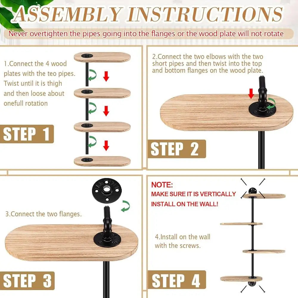4 tier rotating window plant shelves wooden indoor hanging wall mounted display stand office kitchen living room