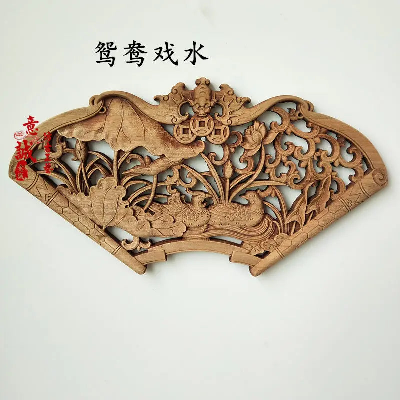 Traditional chinese woodcarving wall hanging camphor wood 3d exquisite dragon phoenix flower carving craft home