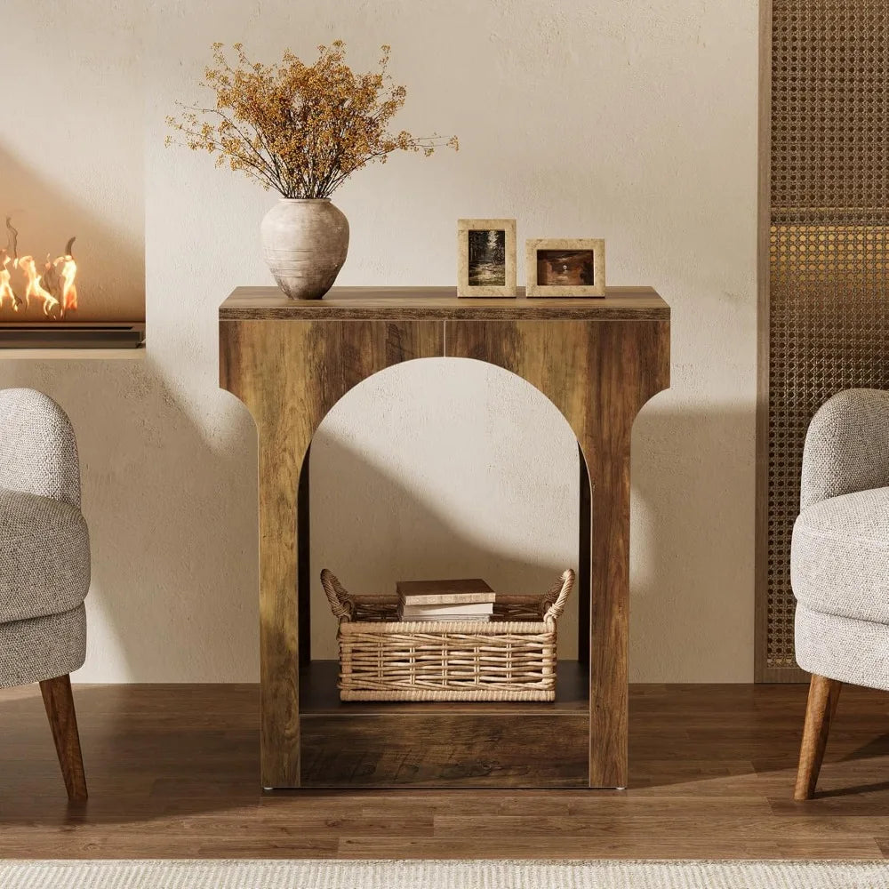 Wooden storage side table for living room and bedroom brown - rusitic / united states