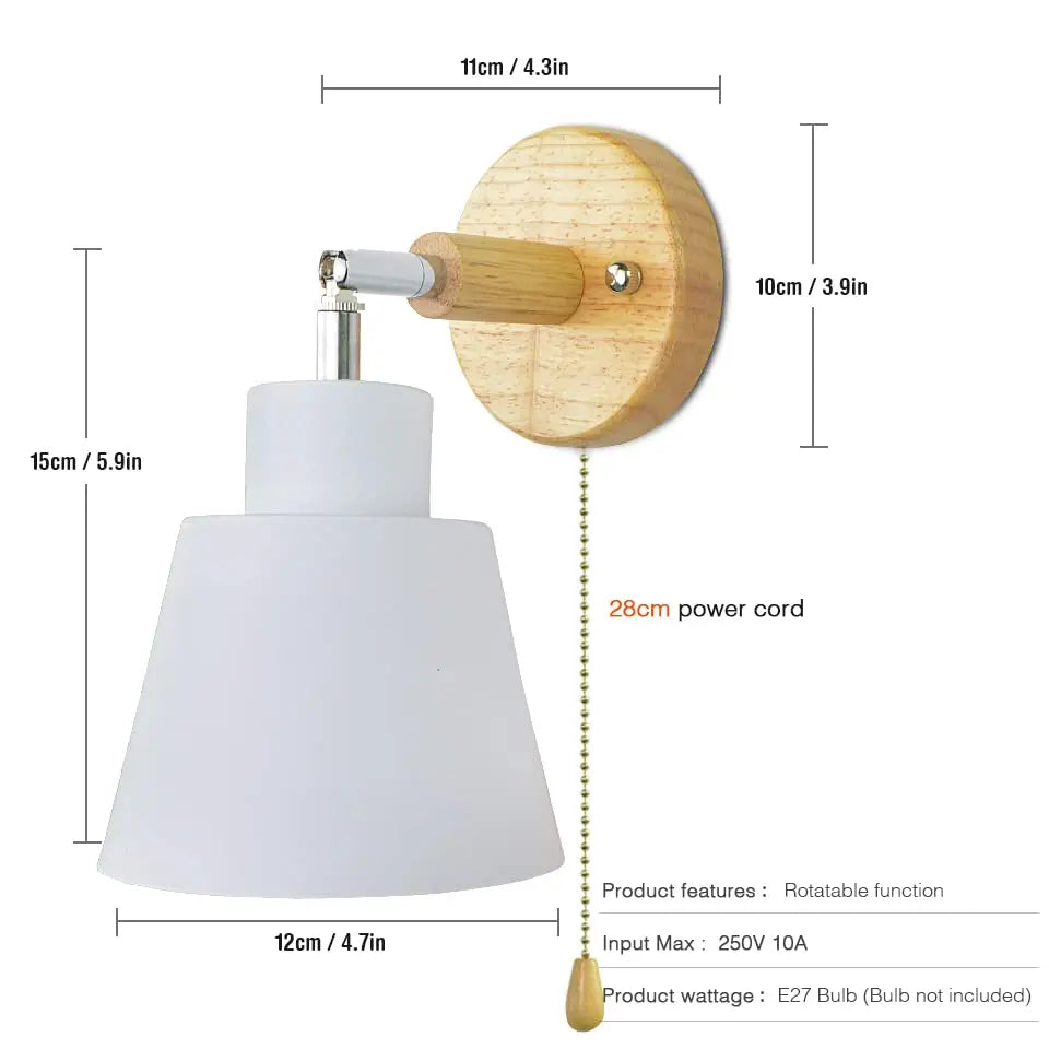 Nordic wood wall lamp with plug and 1.8 meters line cable knob switch creative bedside wall light eu wooden base