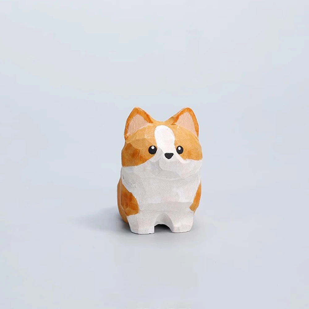 Cute small wooden dog figurine handmade carving corgi figurines home decor perfect gift for cat lovers desk decoration