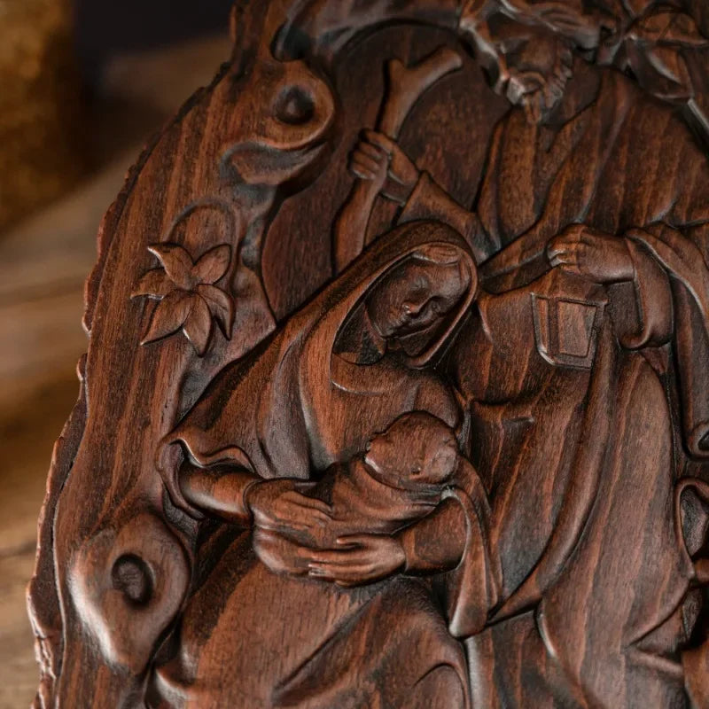Church nativity natural wooden desktop ornaments baby jesus holy family statue home decor - religious (christian)