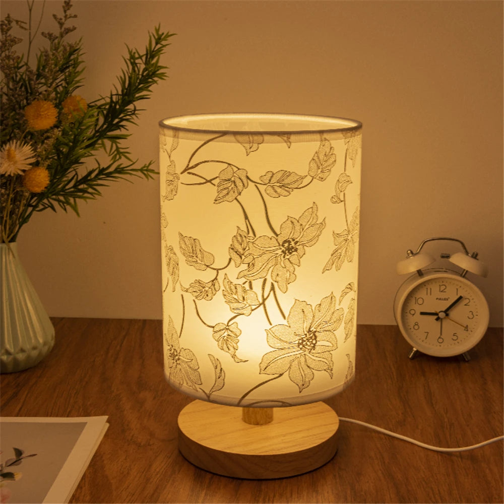 Led solid wood base usb plug simple nordic bedroom desktop eye protection bedside table lamp - white / warm white