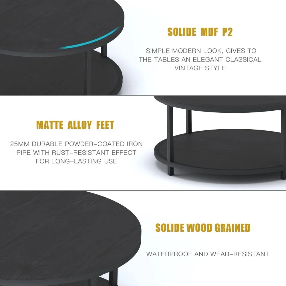 Rustic 36 wooden top coffee table with metal legs - modern industrial sofa for living room - black oak / united states