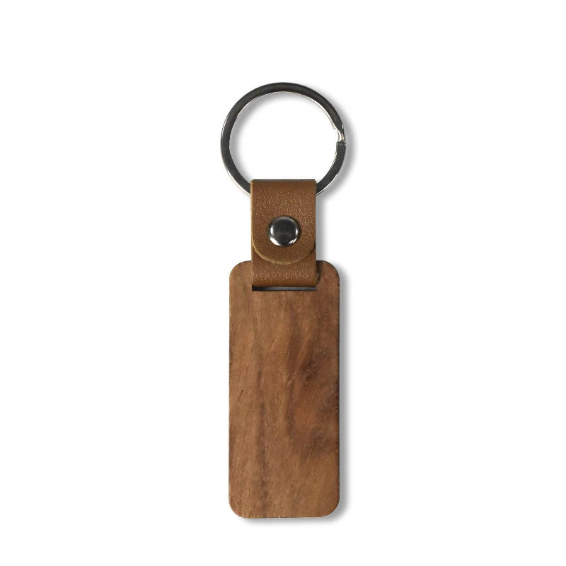 10-150pcs rectangular wood keychains blank pu leather keyrings pendant key chain - wood / 40 pieces