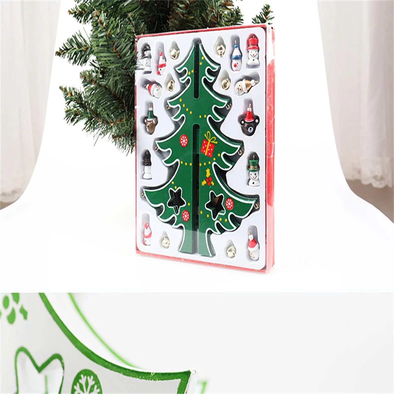 Christmas wooden 3d tree ornament festive holiday decor tabletop decoration accessory indoor party favor