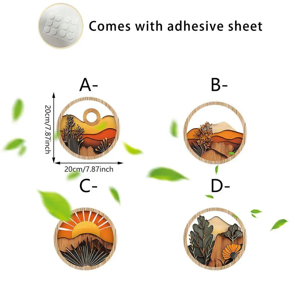 4pcs bohemian wooden wall art set - energy-efficient hollowed-out pastoral theme hanging sculptures for living room