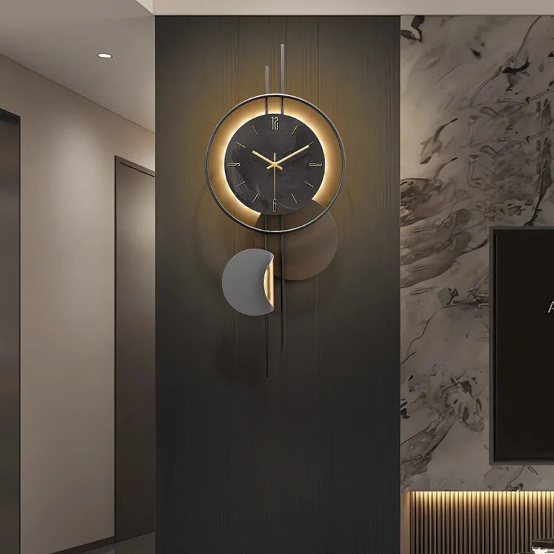 Wooden grille decorative wall clock tv background new 2024