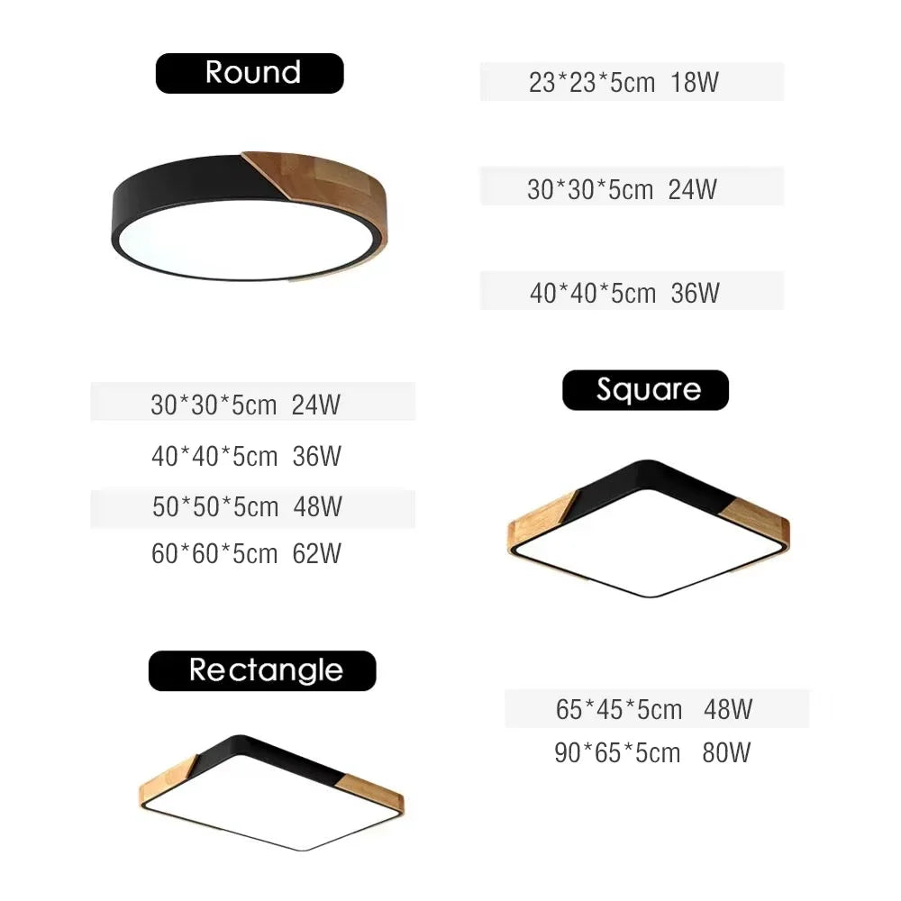 Led ceiling light modern nordic round lamp wooden home living room bedroom study surface mounted lighting fixture