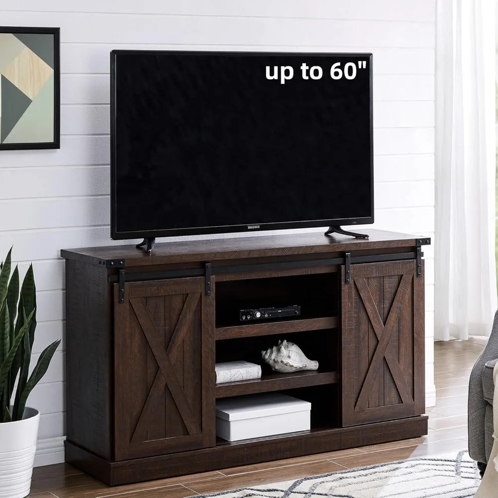 Farmhouse tv stand for 60 inch wood with sliding barn door entertainment center storage cabinet rustic medi