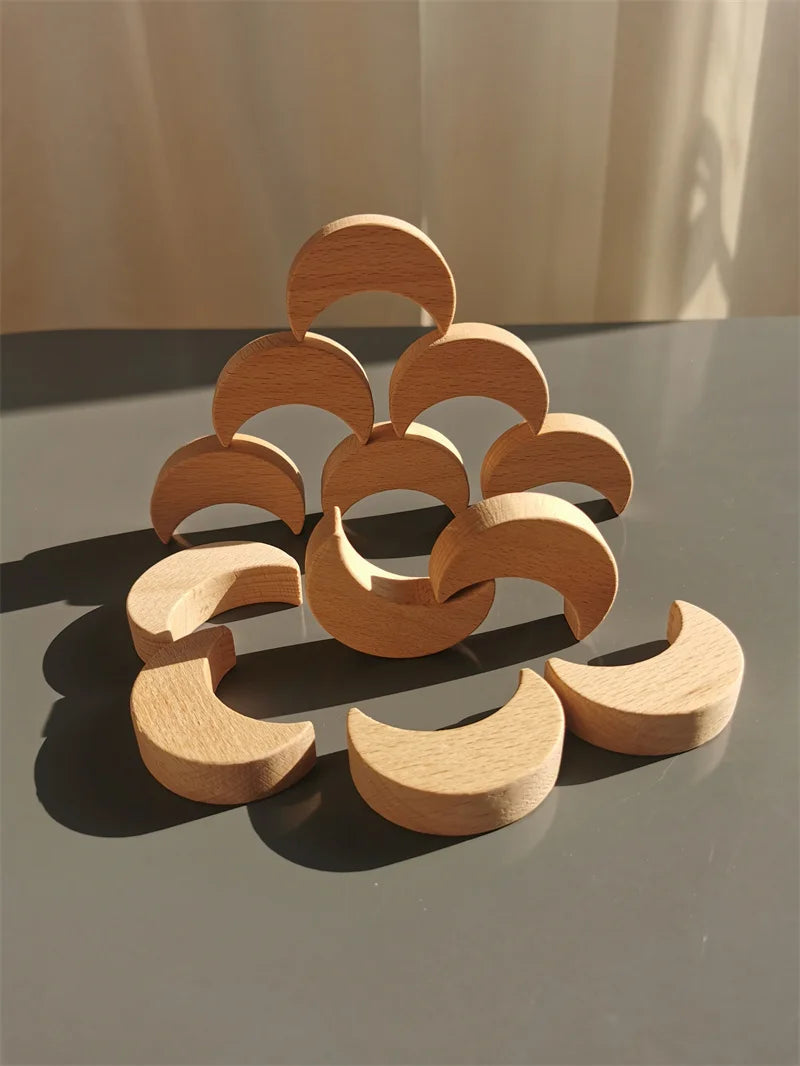 Rainbow wooden stacking star heart blocks pastel nordic beech moon clound open-ended play - nature moon 12 - game