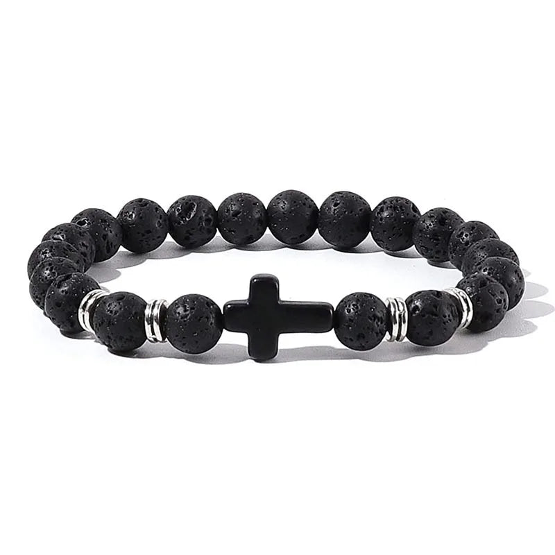 Prayer men natural stone wood beads rosary hematite cross bracelets onyx meditation bracelet women yoga jewelry homme