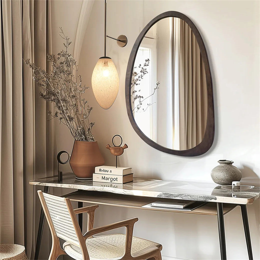 Wall mirror decorative irregular industrial with black walnut wood frame for living room bedroom bathroom entryway