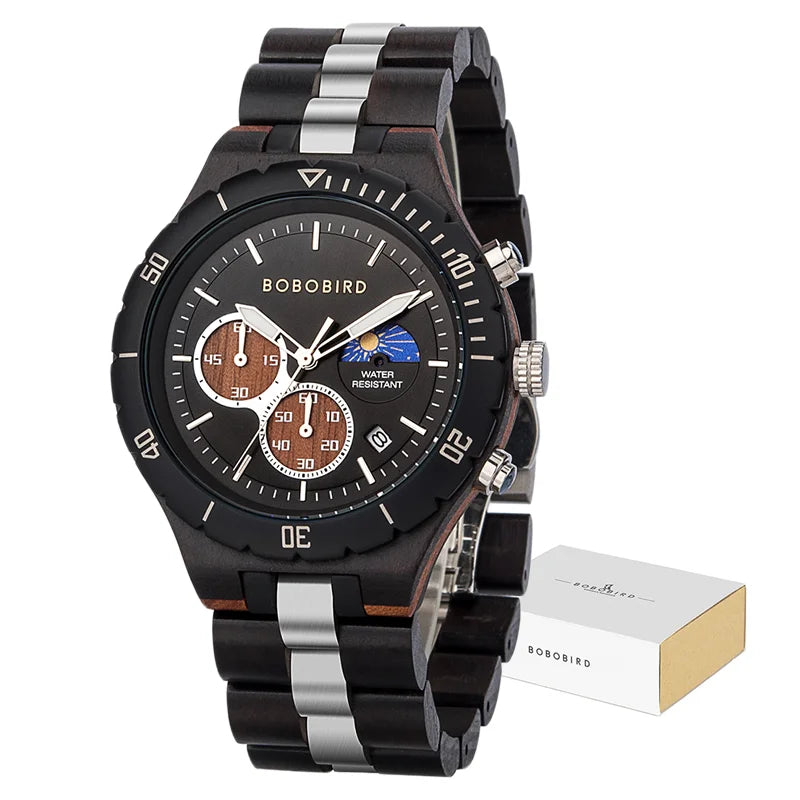 Bobo bird watches for men dynamic display of the sun and moon original luxury wooden watch environmental design